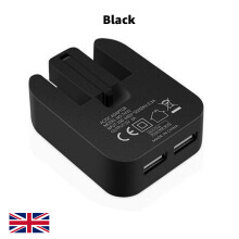 (Black) Fastest 2AMP Folding Wall Plug Charger Dual USB