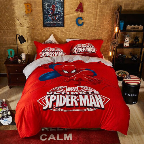 (Red, Single?3pcs?) 3D Superman Spiderman Bedding Set