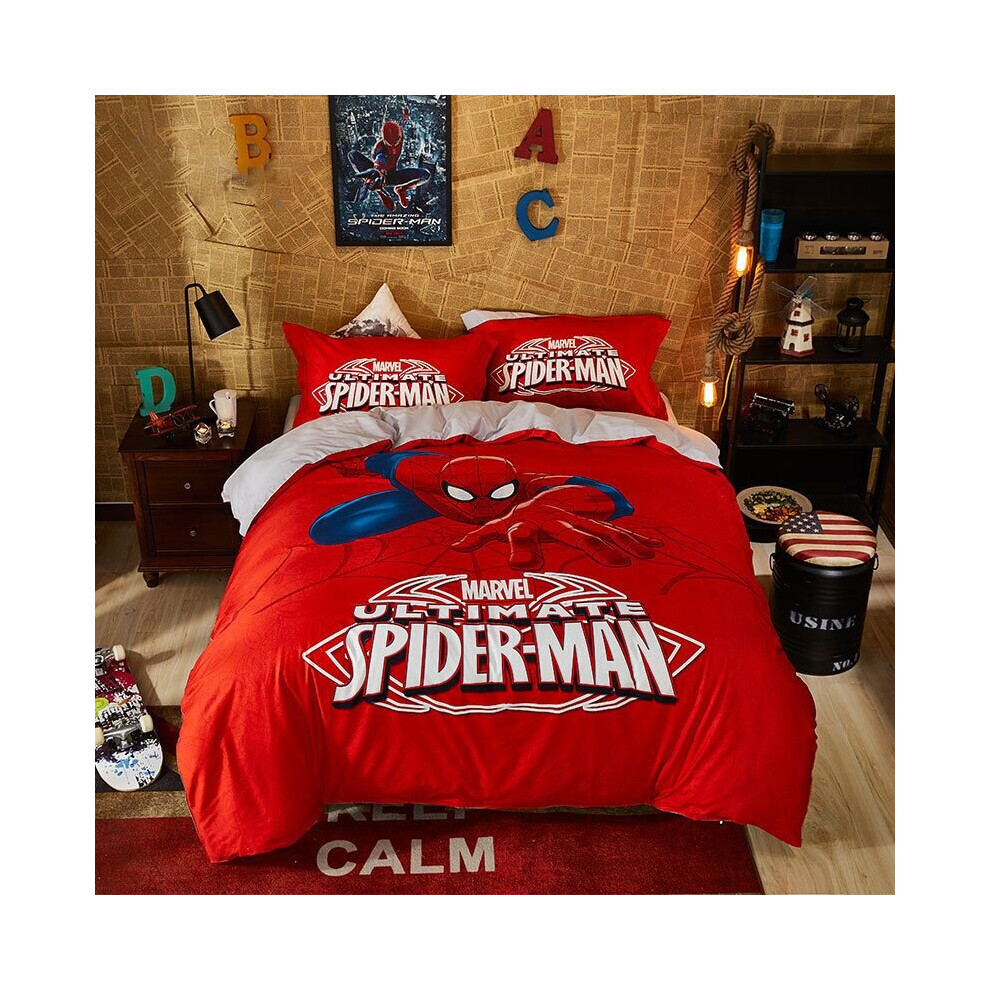 (Red, Single?3pcs?) 3D Superman Spiderman Bedding Set