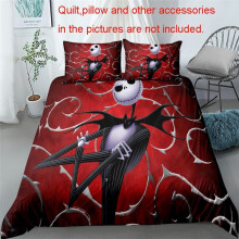(Red, EU-Double(3pcs):200×200cm) 3D Nightmare Before Christmas Duvet Cover Set Jack and Sally Bedding Set