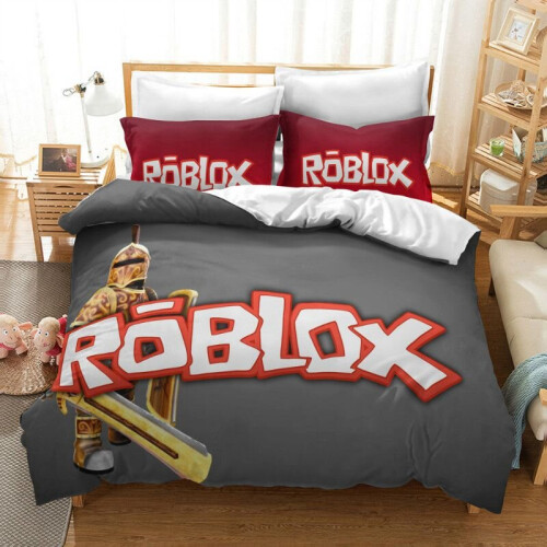 (Gray, EU-Single(2pcs):135×200cm) 3D Game Roblox Bedding Set Bedding Set