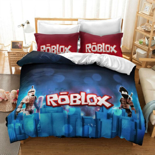 (Blue, EU-Single(2pcs):135×200cm) 3D Game Roblox Bedding Set Bedding Set