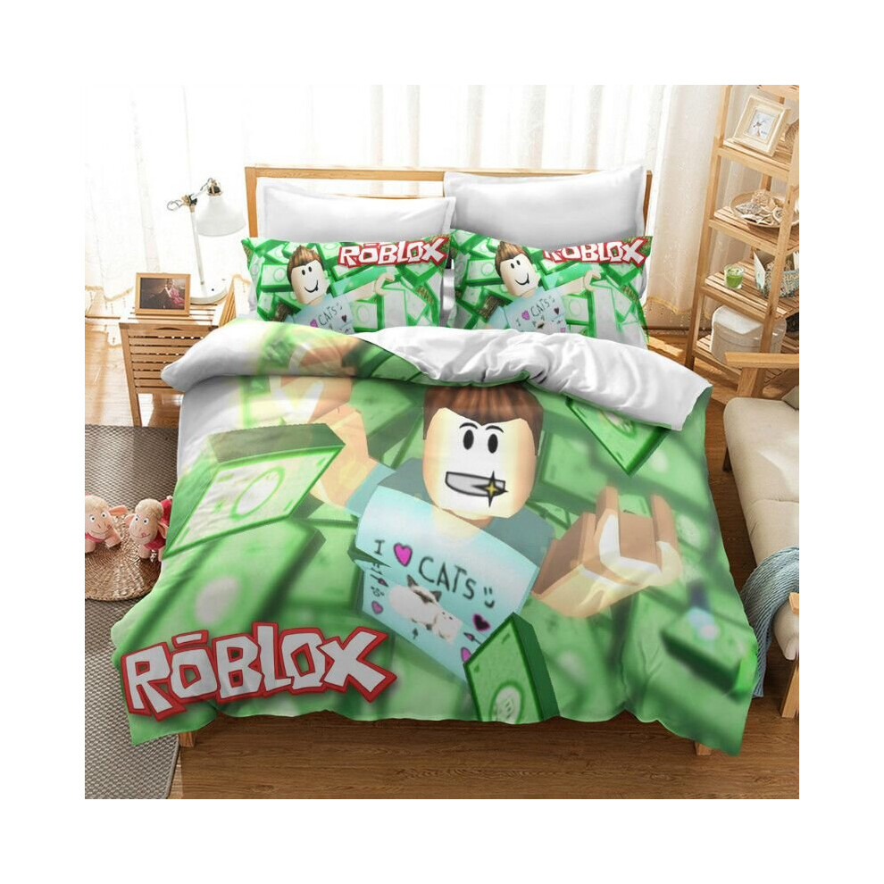 (Green, EU-Single(2pcs):135×200cm) 3D Game Roblox Bedding Set Bedding Set