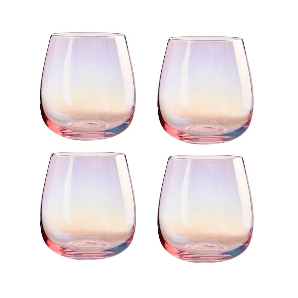 Set of 4 Translucent Pink Glass Tumbler, Glassware Drinking Glasses, Unique Drinking Tumbler Glasses