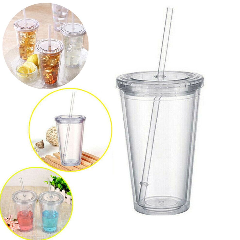 (1PCS) 1-5PCS Clear Double Wall Acrylic Tumbler Cup with Lid & Straw, 16oz