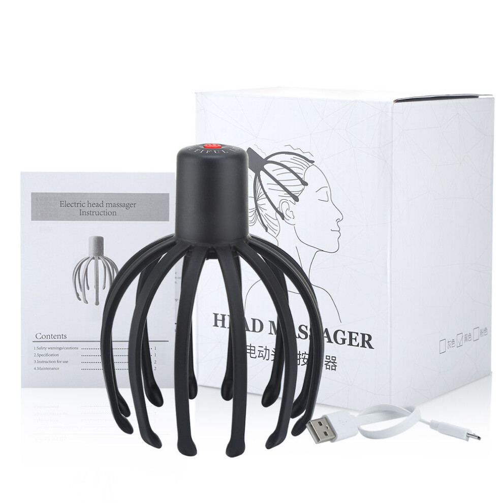 Lemon Tea7186 Black (Black) Electric Octopus Claw Scalp Massager Stress Relief Therapeutic Head Scratcher Relief Hair Stimulation Hands Free Rechargable