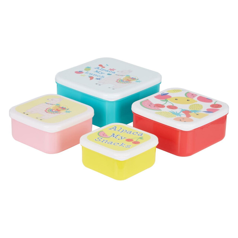 Premier Housewares Stackable Design Set Of 4 Fruity Alpaca Lunch Boxes, Versatile Assortment Of Multisized Pp Lunch Boxes