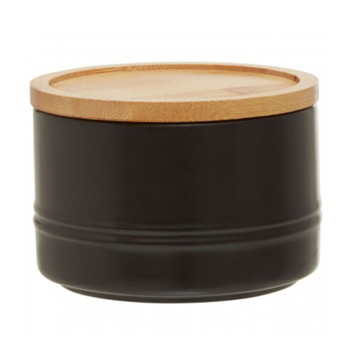 Premier Housewares Stoneware Black Storage Canister With Bamboo Lid,Minimalist Storage Jar,Perfect Multi-Use Kitchen Organizer