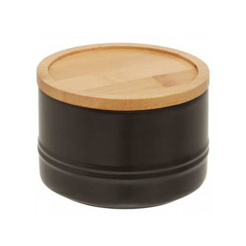 Premier Housewares Stoneware Black Storage Canister With Bamboo Lid,Minimalist Storage Jar,Perfect Multi-Use Kitchen Organizer 1