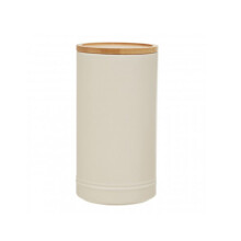 Large Cream Cylindrical Canister With Airtight Bamboo Lid,Multipurpose Stoneware Jar,Countertop Container