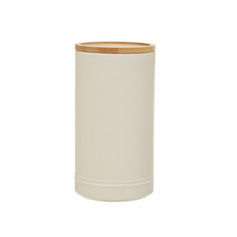 Premier Housewares Large Cylindrical Canister With Airtight Bamboo Lid,Multipurpose Stoneware Jar,Countertop Container Cream