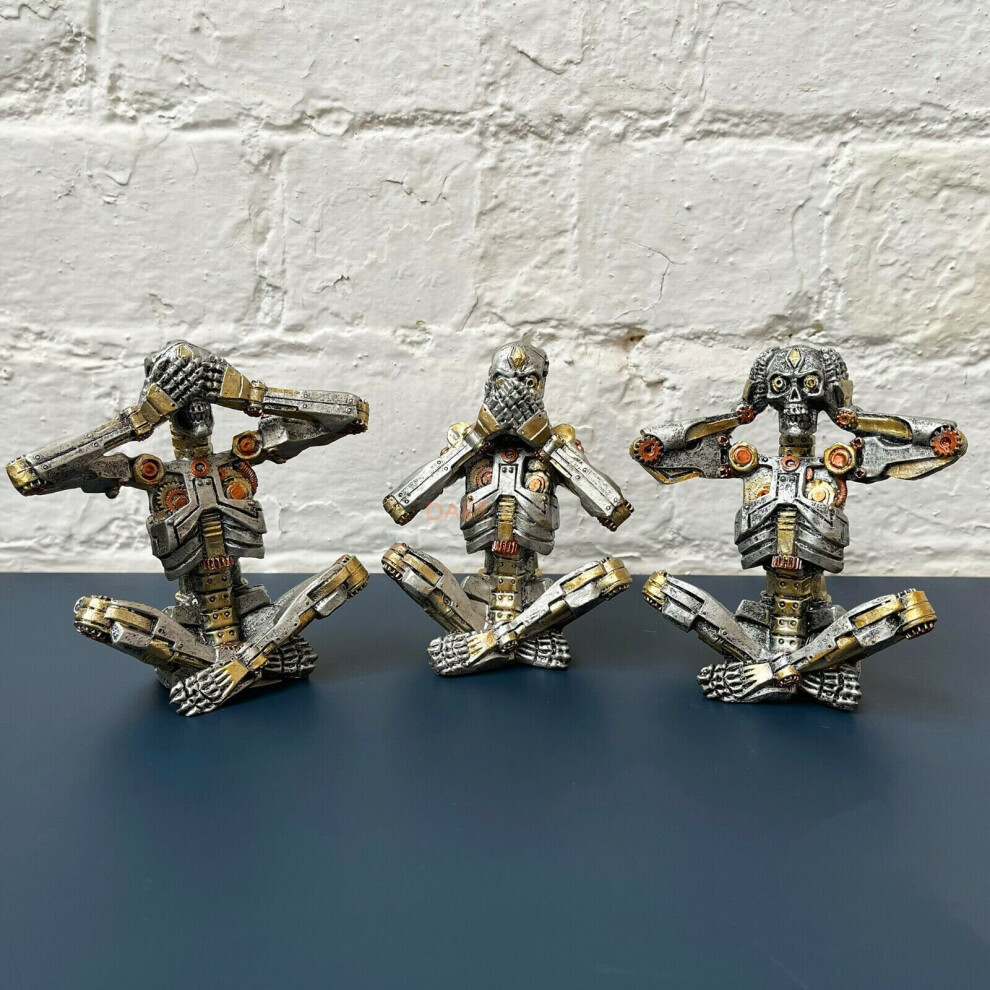 Darthome Ltd S/3 See Speak Hear No Evil Resin Steampunk Gothic Skeleton Ornament Sculptures - Image 2