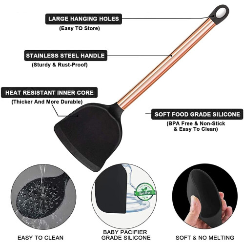 10pcs Kitchen Utensil Set Silicone Copper Plated Handle Heat Resistant 2