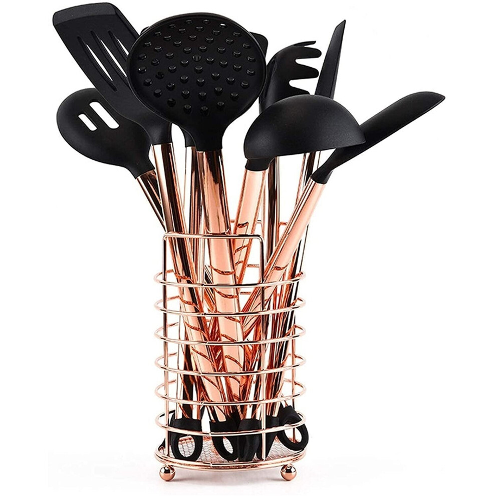 10pcs Kitchen Utensil Set Silicone Copper Plated Handle Heat Resistant