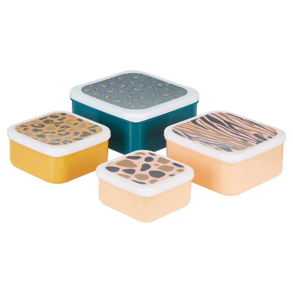 Stackable Design Set Of 4 Animal Print Lunch Boxes, Versatile Assortment Of Multisized PP Lunch Boxes