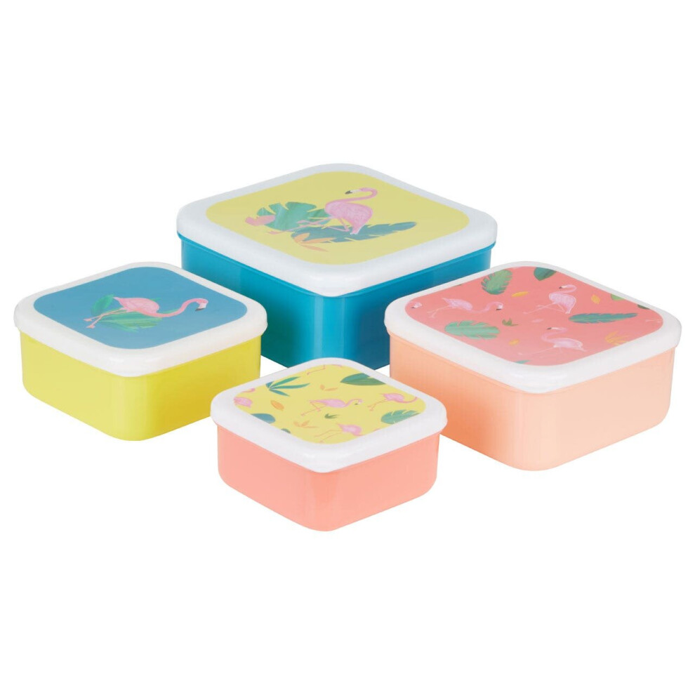 Premier Housewares Stackable Design Set Of 4 Flamingo Lunch Boxes, Versatile Assortment Of Multisized Pp Lunch Boxes