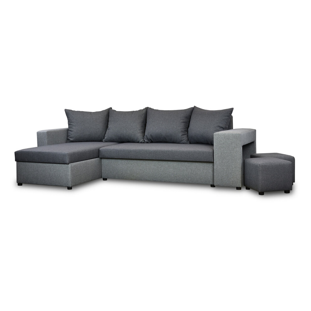 Corner Sofa Bed  Grey Light Grey Dark With 2 Footstools