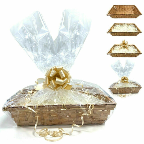 (X-Large, Pack of 1) Gift Hamper Basket Box Kit Shred Cellophane Bow