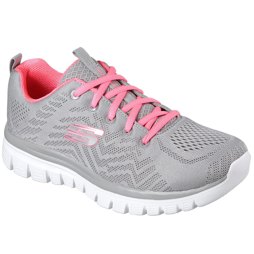 (UK 7, Grey/Coral) Skechers Womens 2021 Graceful-Get Connected Sport Mesh Trainers
