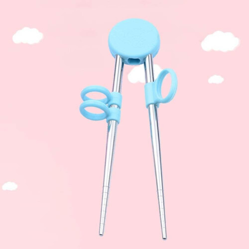 (Blue) Kids Training Chopsticks, Reusable Stainless Steel Chopsticks 2