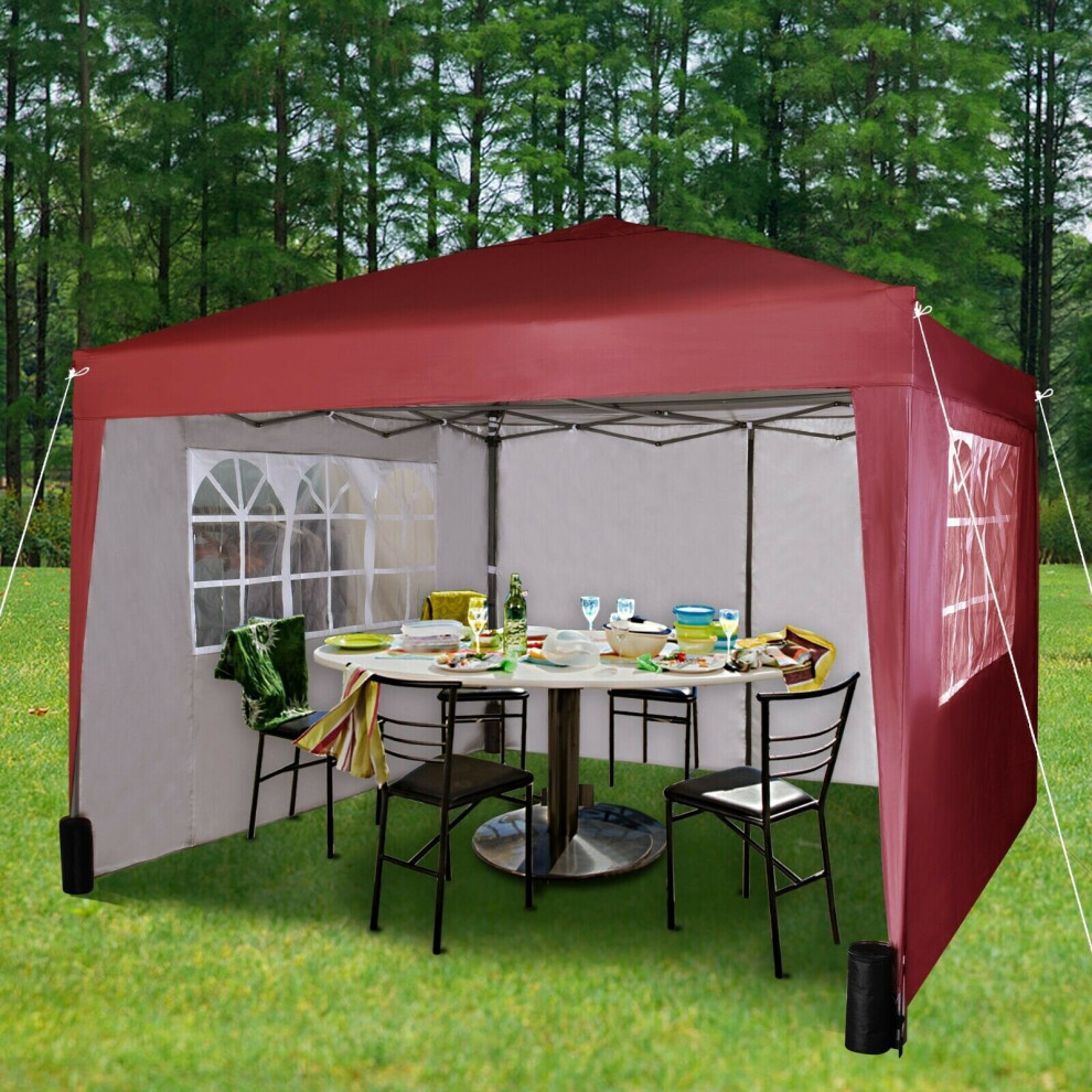 (Red) Pop-up Gazebo Party Tent 3mx3m with 4 Sides & Weight Bags