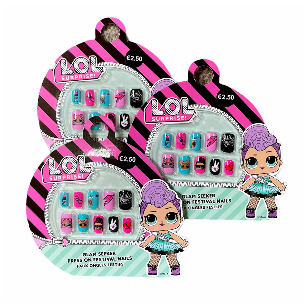 2 packs L.O.L Kids Surprise Glam Seeker Press On fake Nails Fancy Dress Party Xmas Gift