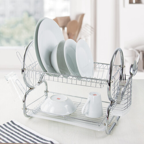 SQ Professional (Chrome ) SQ Professional 2 Tier Dish Drainer with Drip Tray