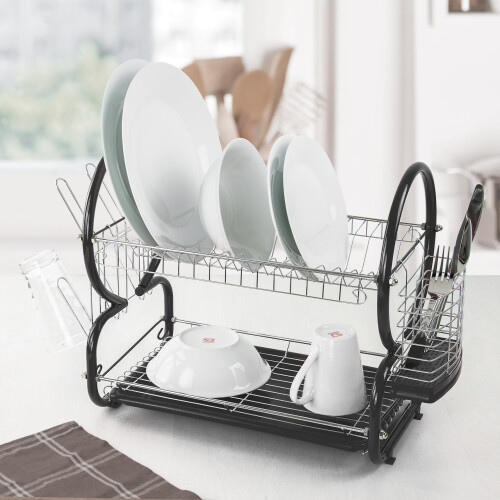 SQ Professional (Metallic Black) SQ Professional 2 Tier Dish Drainer with Drip Tray