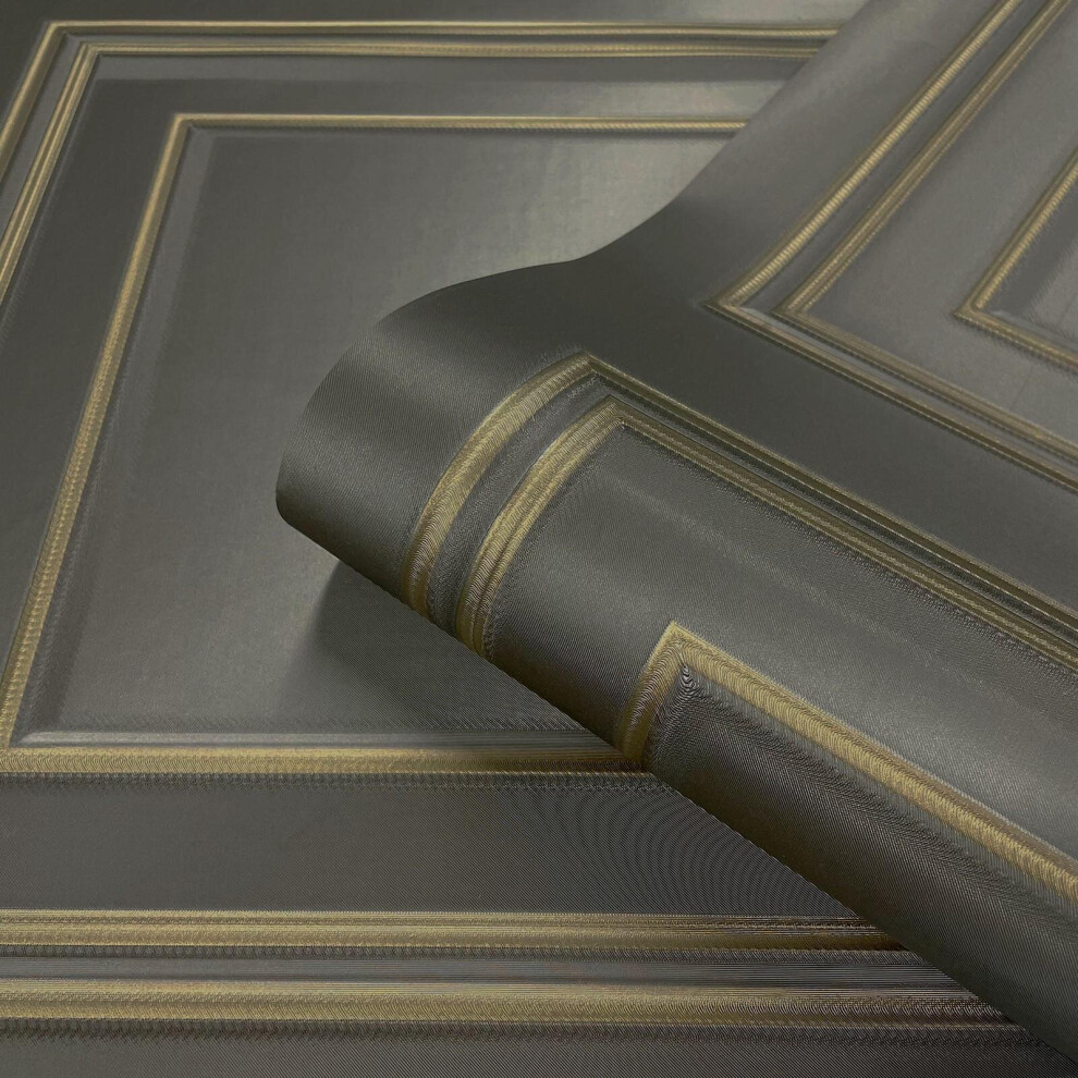 Gunmetal Gold Textured Wood Panelling Effect Vinyl Wall Feature Wallpaper