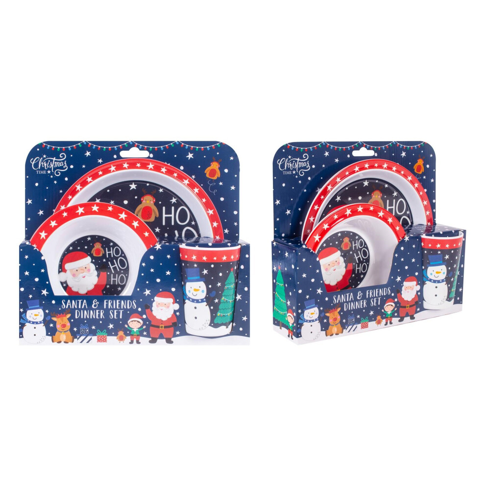 Christmas Toddler Dinner Set Plate Bowl Cup Festive Santa And Friends Yöl