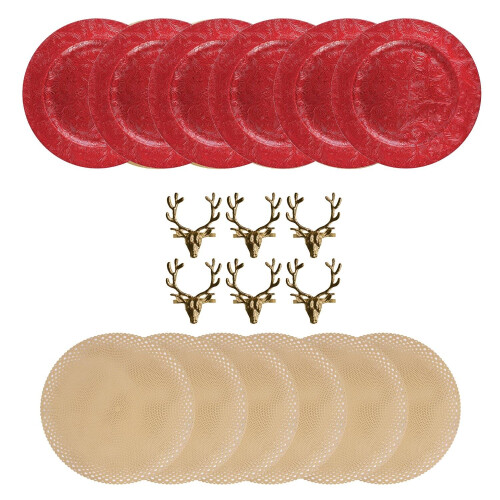 Gold And Red Christmas Festive Dinner Table Setting Plate Placemat