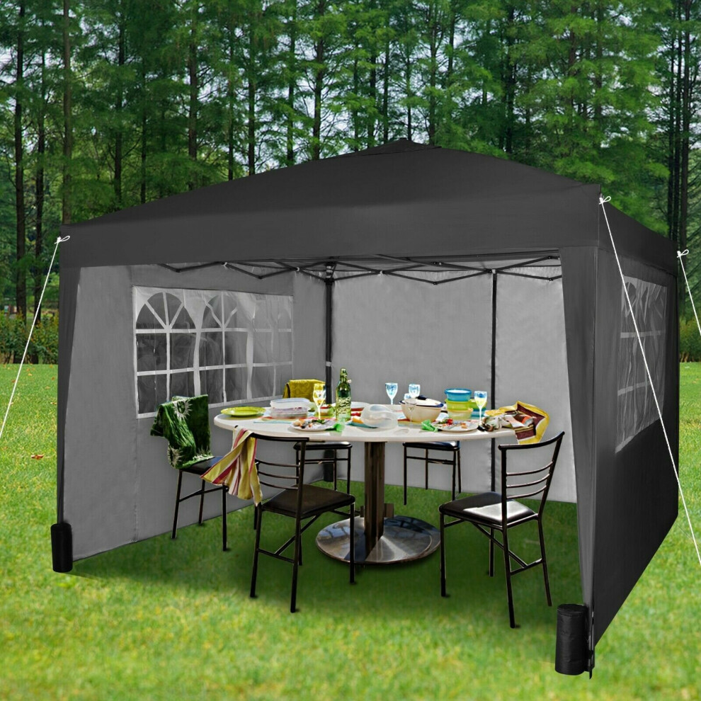 (Black) Pop-up Gazebo Party Tent 3mx3m with 4 Sides & Weight Bags