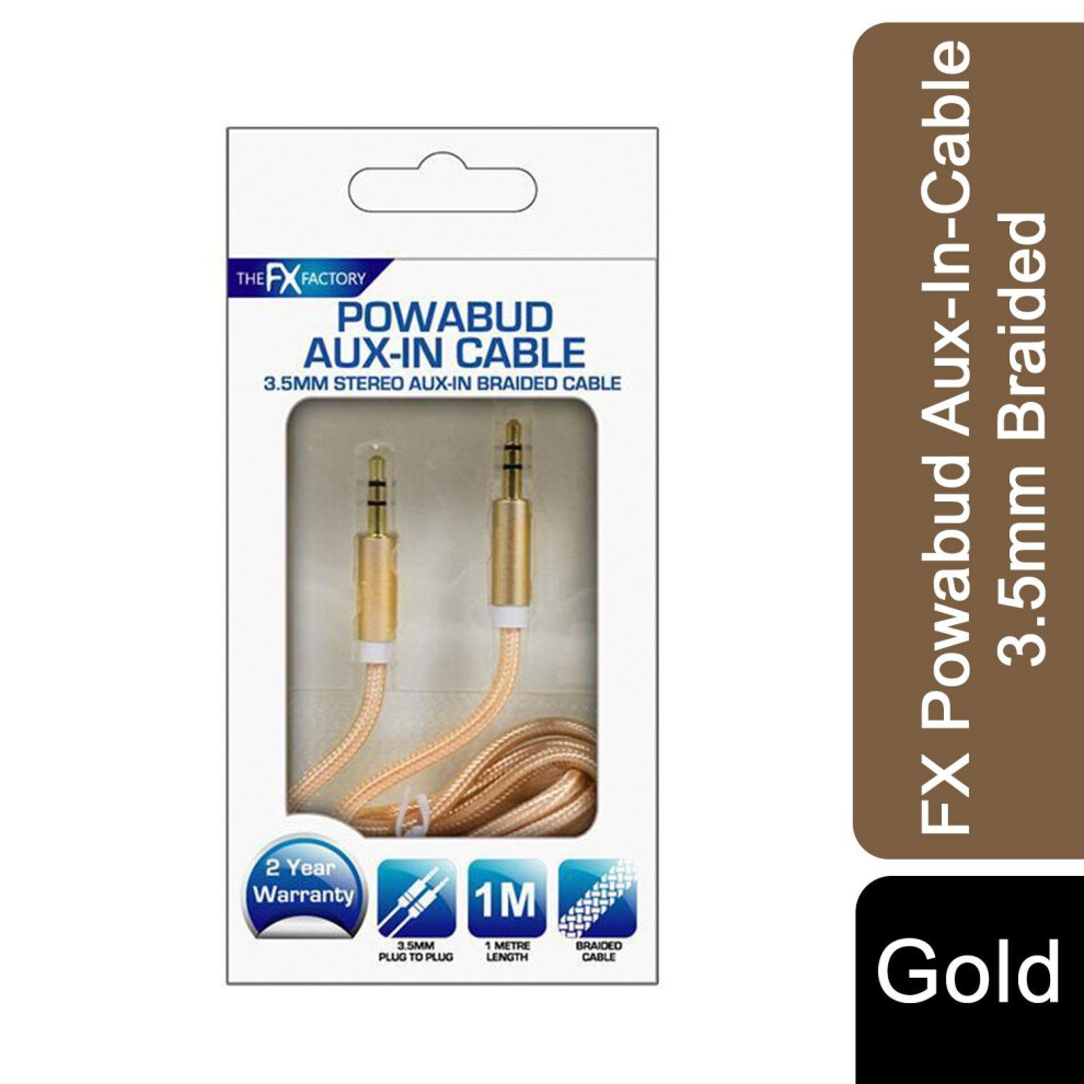 Fx Powabud Aux-In-Cable 3.5Mm Braided - Gold 5060488840340