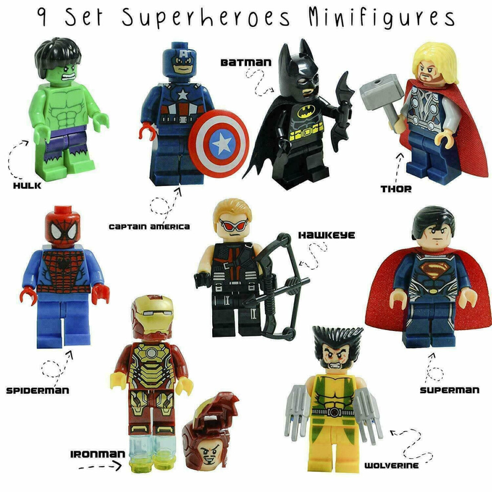 9 Pcs Marvel Avengers Super Hero Comic Mini Figures Dc Minifigure Gift Fits Lego