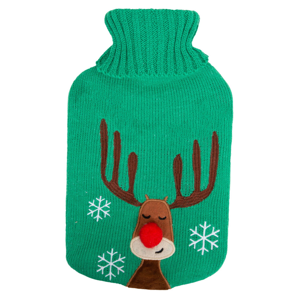 Widdop And Co. Green Widdop Christmas Rudolph The Reindeer Hot Water Bottle & Knitted Cover