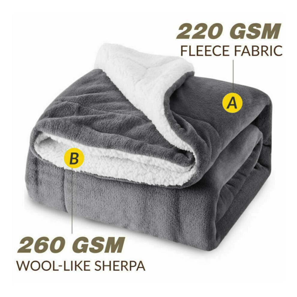 (Grey, Large - 200x240 cm) Soft Sherpa Fleece Blankets Warm Sofa Bed Throw