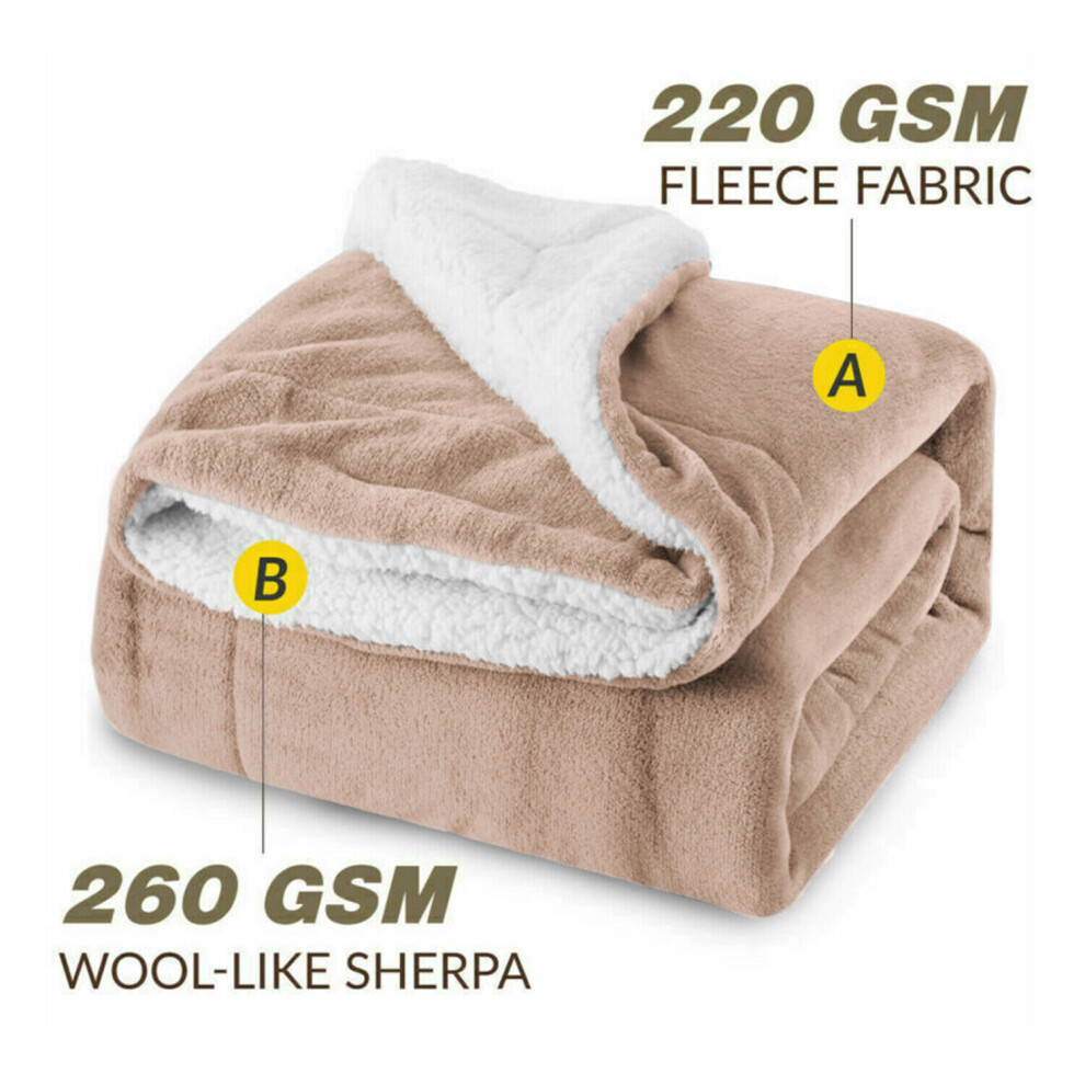 (Camel, Small - 130x150 cm) Soft Sherpa Fleece Blankets Warm Sofa Bed Throw