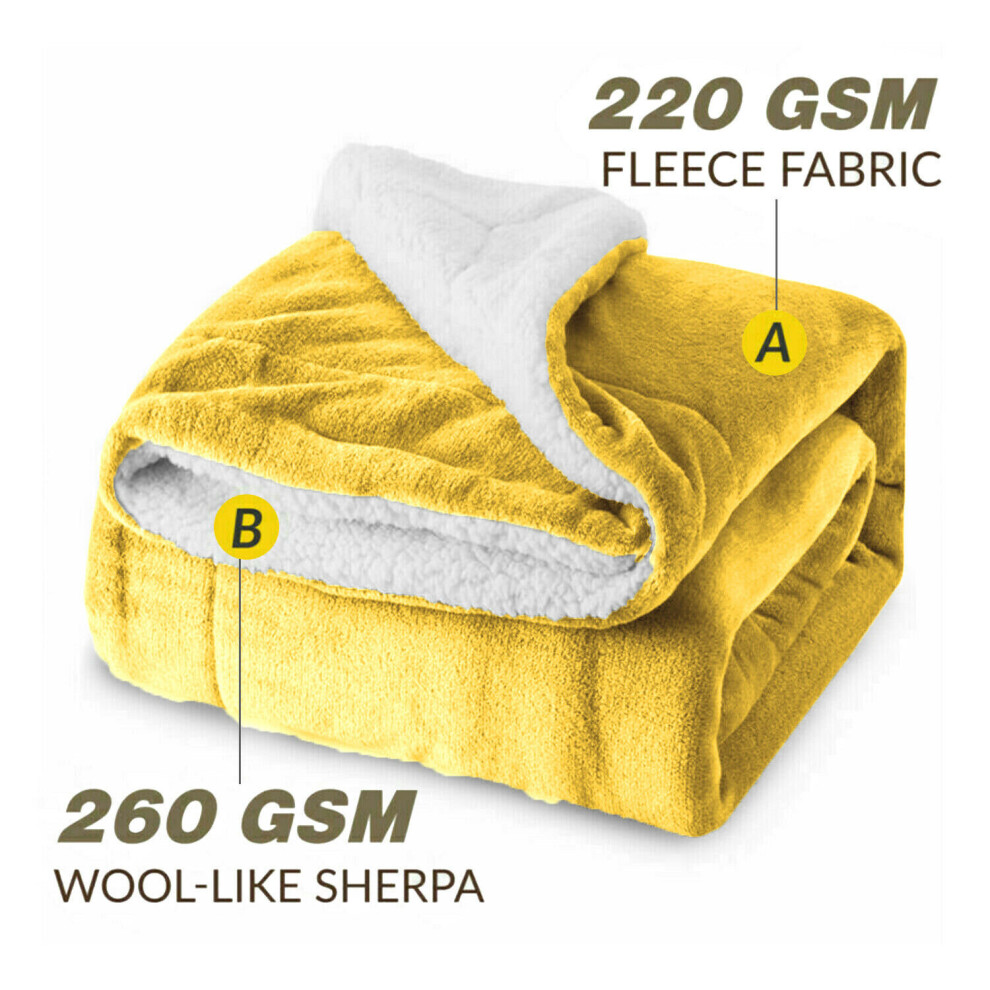 (Ochre, Large - 200x240 cm) Soft Sherpa Fleece Blankets Warm Sofa Bed Throw