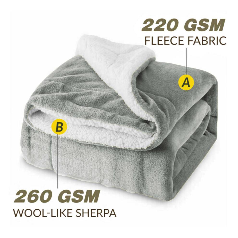 (Silver, Medium - 150x200 cm) Soft Sherpa Fleece Blankets Warm Sofa Bed Throw