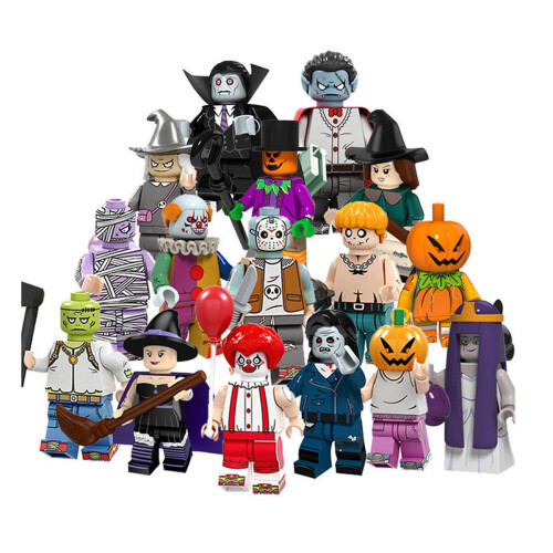 16PCS Halloween pumpkin man Figures Fits Blocks Toy
