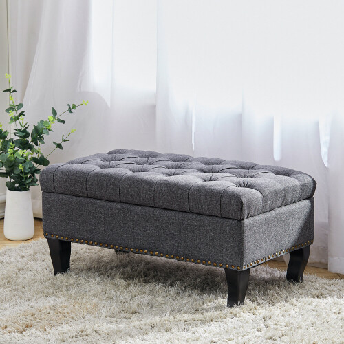 Living And Home (Grey) Upholstered Chesterfield Footstool Pouffe Foot Stool Seat Buttoned Bench