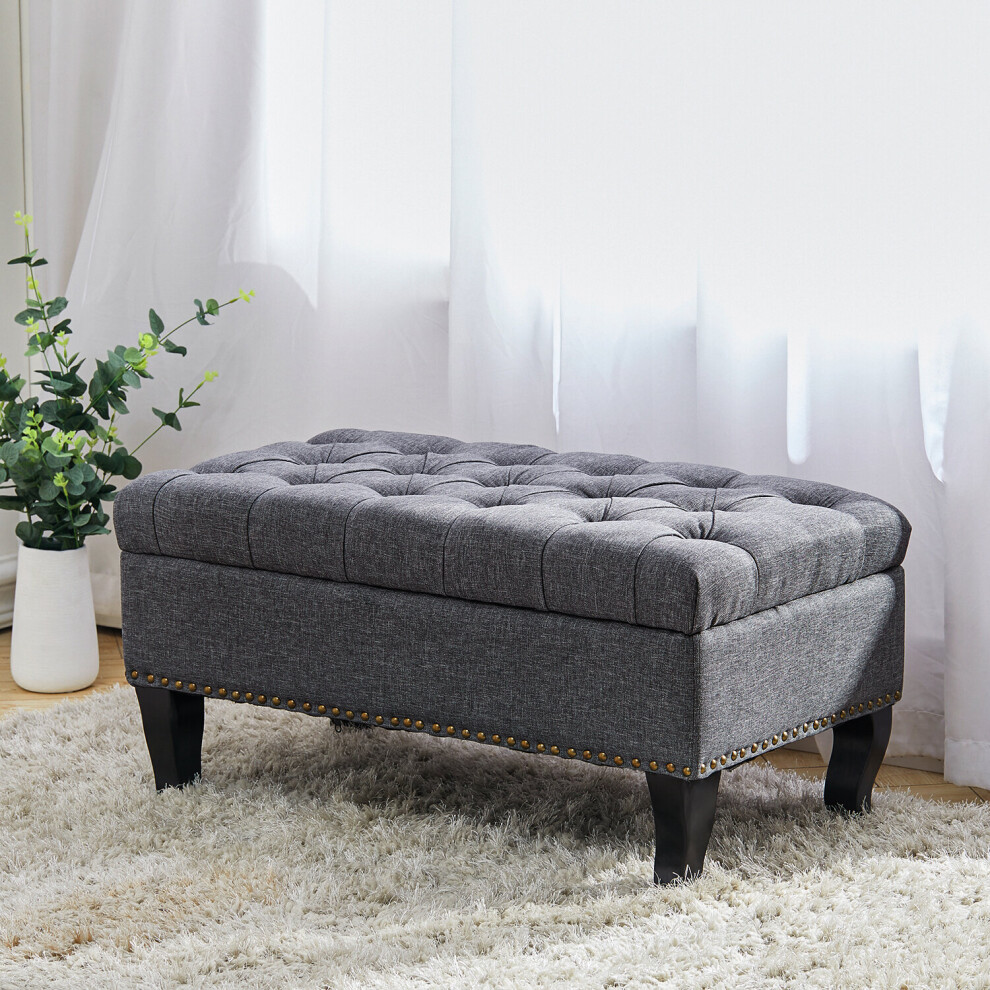 (Grey) Upholstered Chesterfield Footstool Pouffe Foot Stool Seat Buttoned Bench