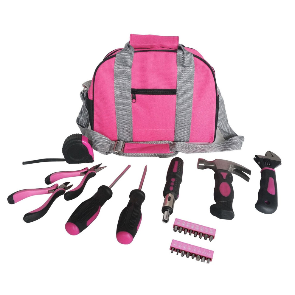 Ladies Pink Tool Kit Tool Bag DIY Set Includes Pink Hammer, Pink Pliers, Pink Screwdrivers in Pink Carry Case 25pcs