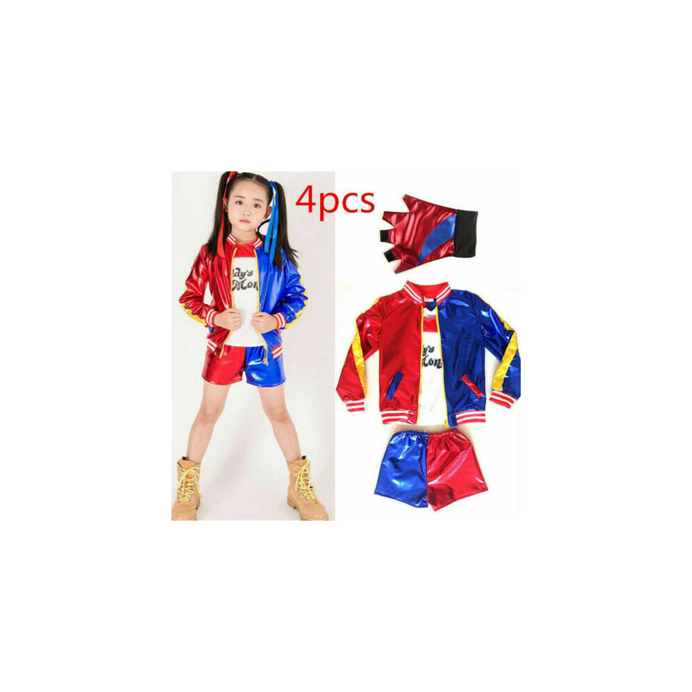 (M) Kids Girls Costume Suicide Squad Harley Quinn Fancy Dress Cosplay Costume Outfit