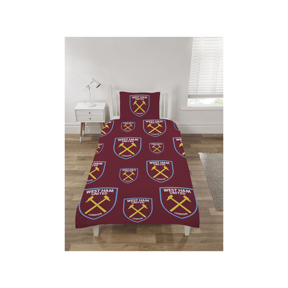 West Ham United FC Multi Crest Single Reversible Duvet Cover Set Bedding Bed Set