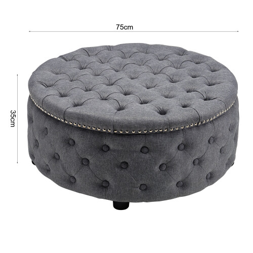 Living And Home (Dark Grey) Round Upholstered Chesterfield Footstool Pouffe Foot Stool Seat 1