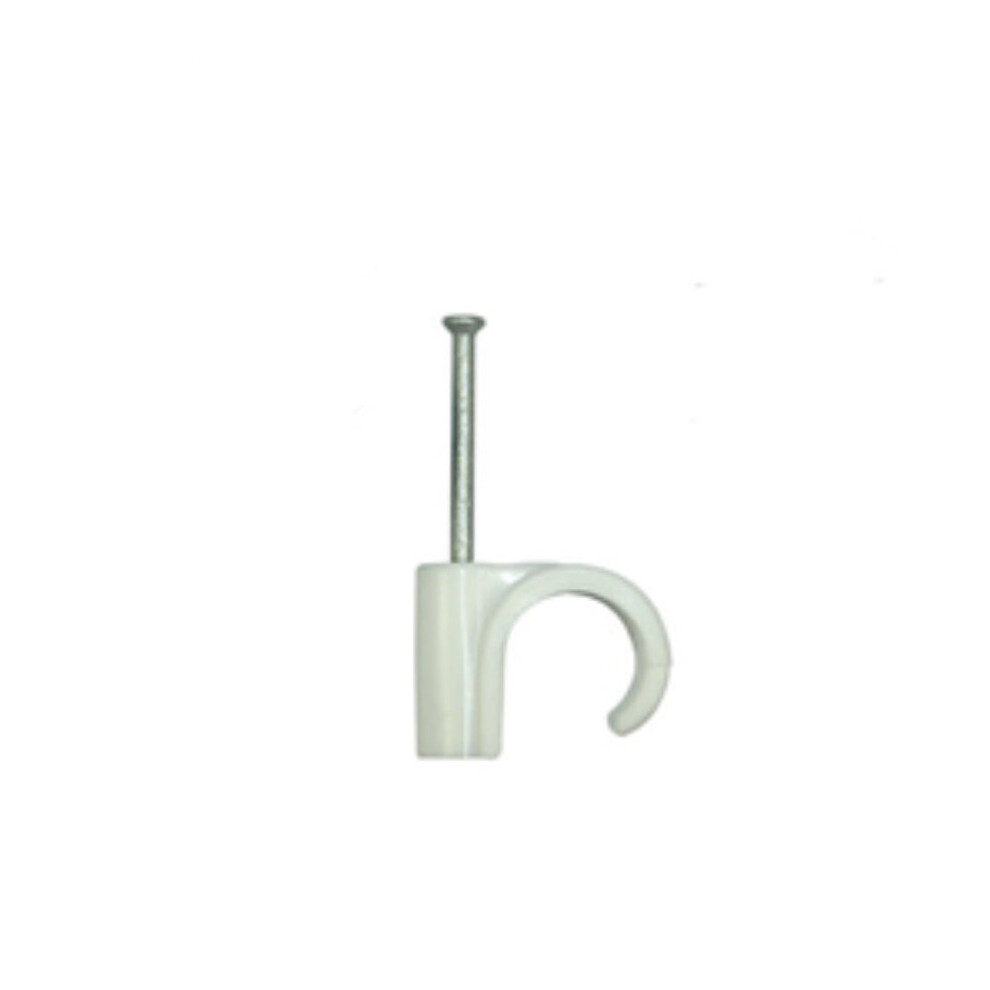 (White, 50 units) 7mm Round Wire Cable Clips with Fixing Nails - Internet - TV - Phone