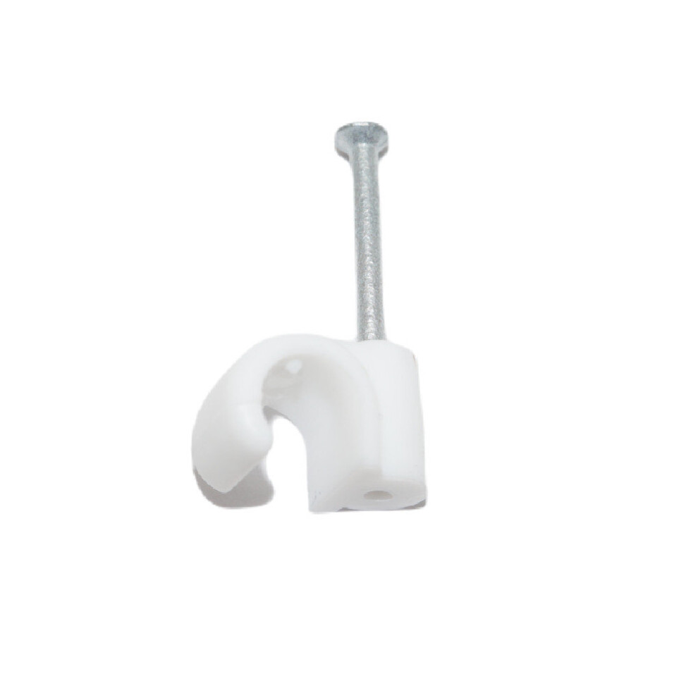 (White, 100 units) 7mm Round Wire Cable Clips with Fixing Nails - Internet - TV - Phone