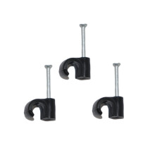 (Black, 200 units) 7mm Round Wire Cable Clips with Fixing Nails - Internet - TV - Phone