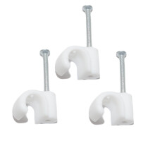 (White, 200 units) 7mm Round Wire Cable Clips with Fixing Nails - Internet - TV - Phone